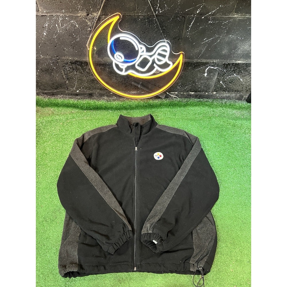 Pittsburgh Steelers NFL Football Black Full Zip Fleece Jacket Mens Size Large
